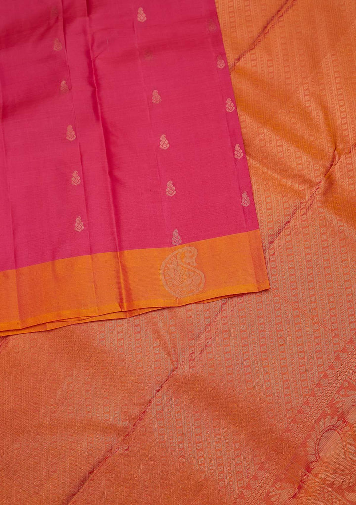 Rani Pink Zariwork Pure Silk Designer Unstitched Saree - Koskii