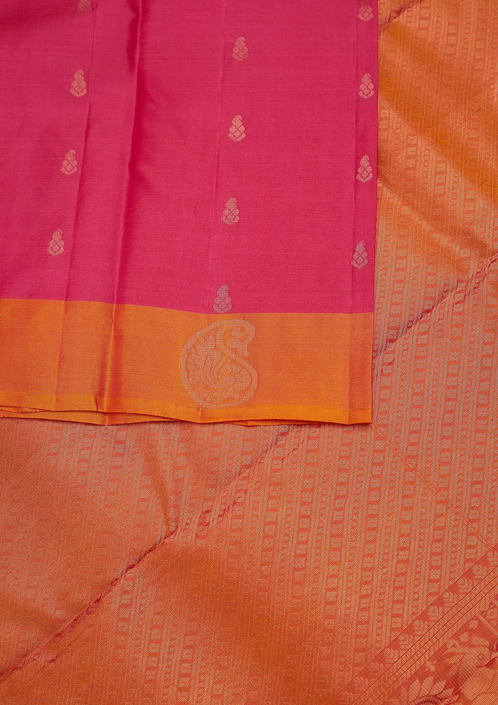 Rani Pink Zariwork Pure Silk Designer Unstitched Saree - Koskii