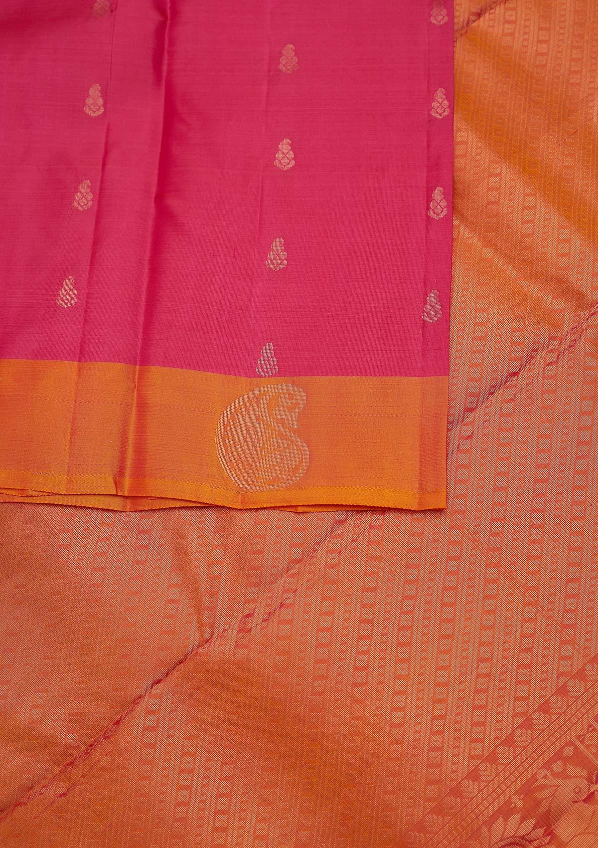 Rani Pink Zariwork Pure Silk Designer Unstitched Saree - Koskii