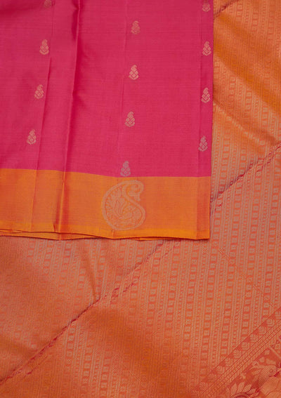 Rani Pink Zariwork Pure Silk Designer Unstitched Saree - Koskii