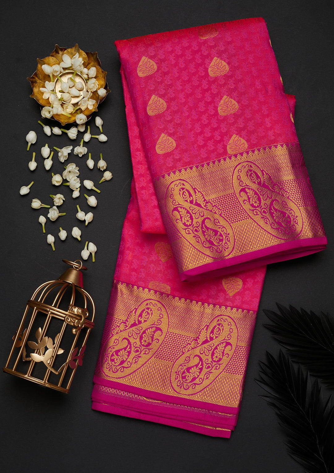Rani Pink Zariwork Pure Silk Designer Saree - Koskii