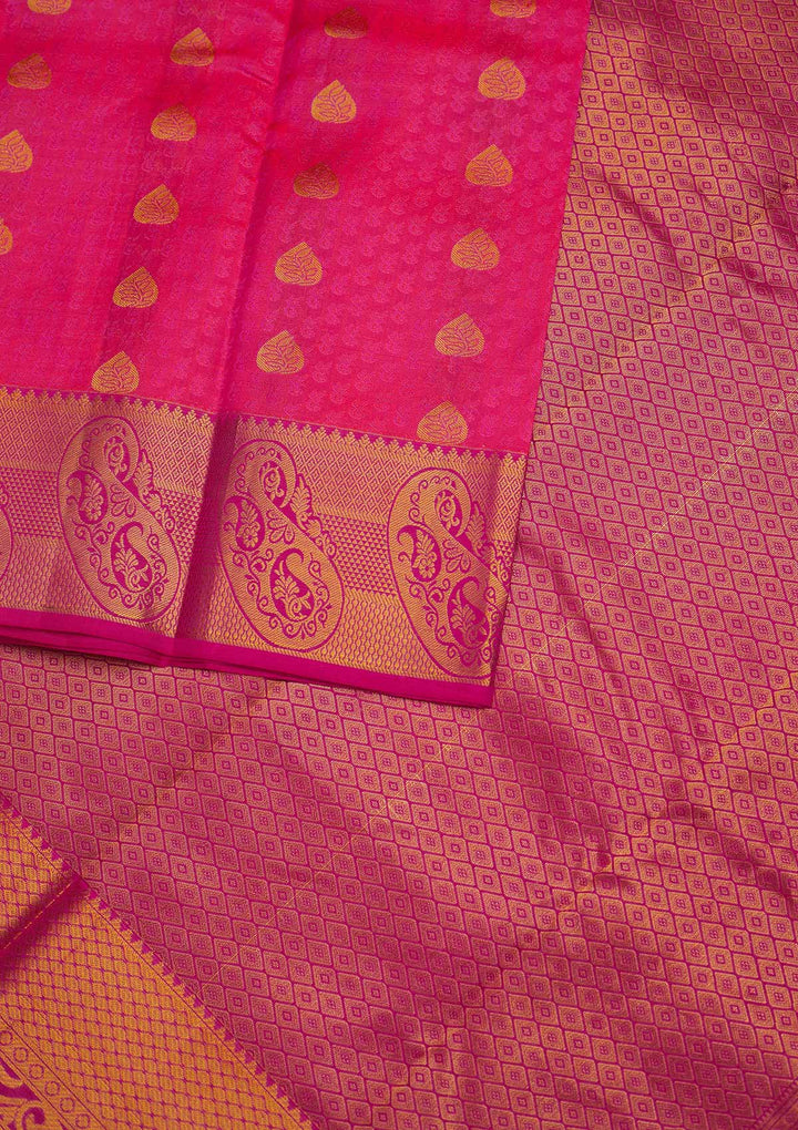 Rani Pink Zariwork Pure Silk Designer Saree - Koskii