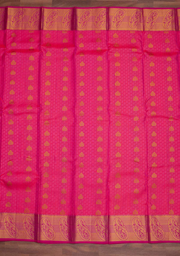 Rani Pink Zariwork Pure Silk Designer Saree - Koskii