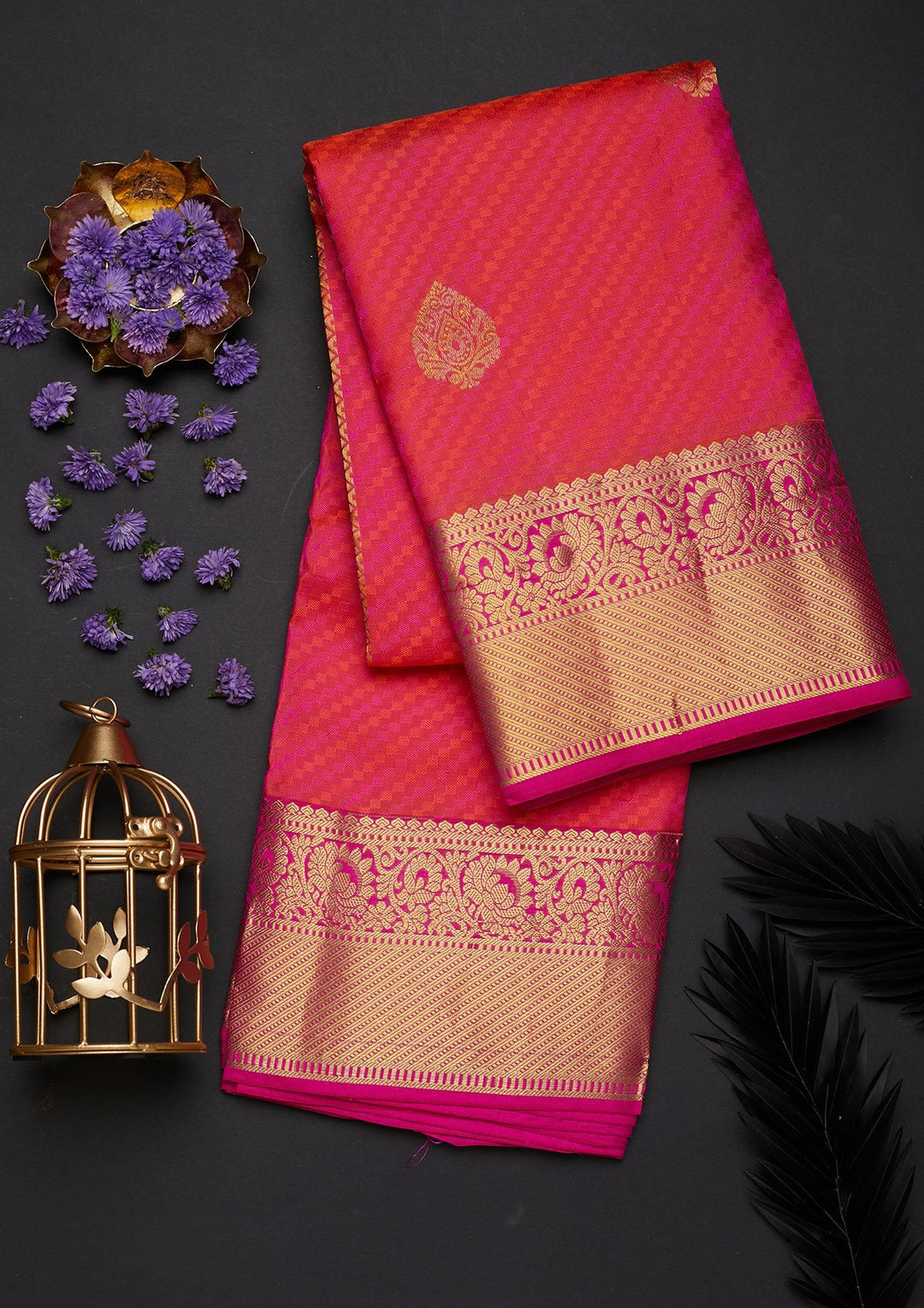 Rani Pink Zariwork Pure Silk Designer Saree - Koskii