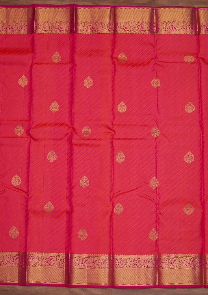 Rani Pink Zariwork Pure Silk Designer Saree - Koskii