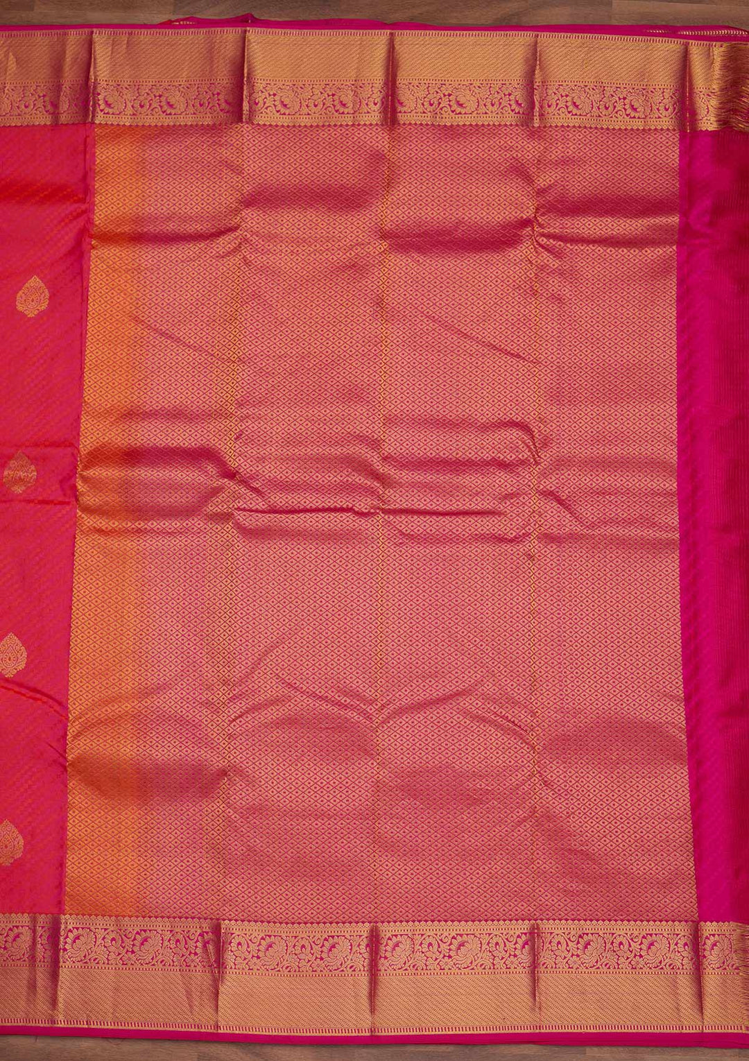 Rani Pink Zariwork Pure Silk Designer Saree - Koskii