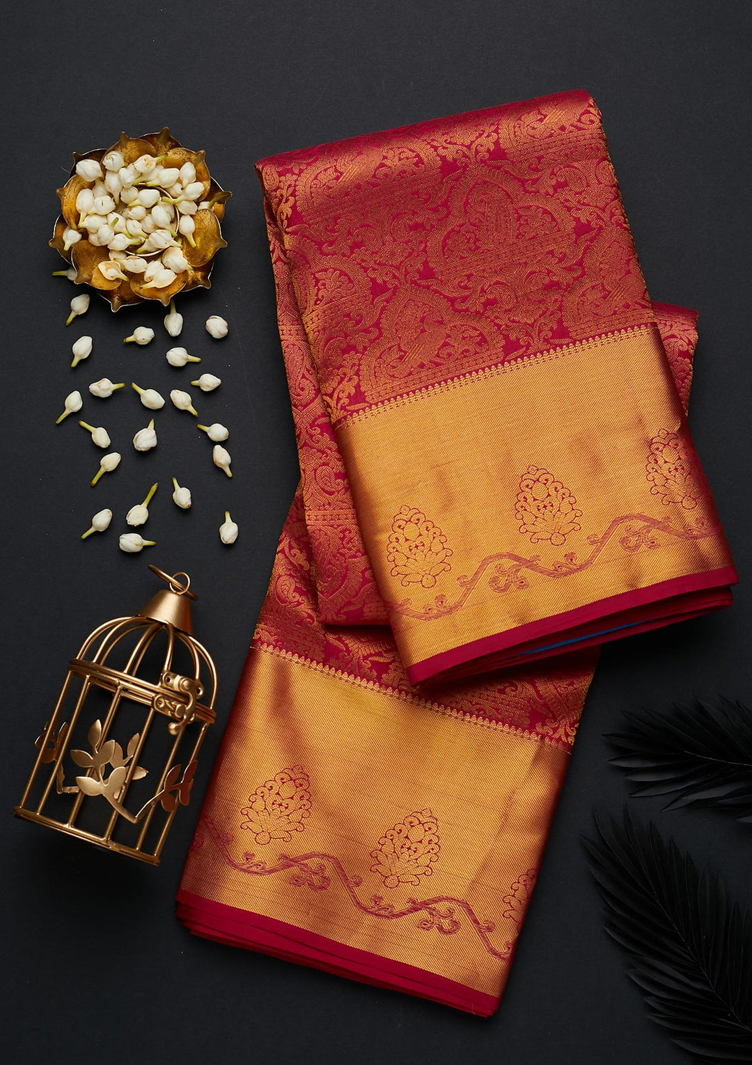 Rani Pink Zariwork Pure Silk Designer Saree - Koskii