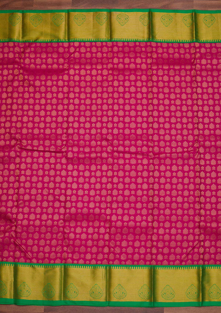 Rani Pink Zariwork Pure Silk Designer Saree - Koskii
