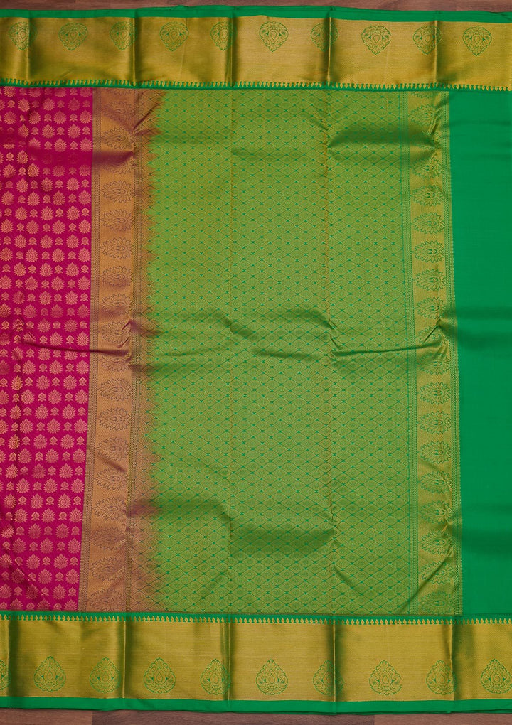 Rani Pink Zariwork Pure Silk Designer Saree - Koskii