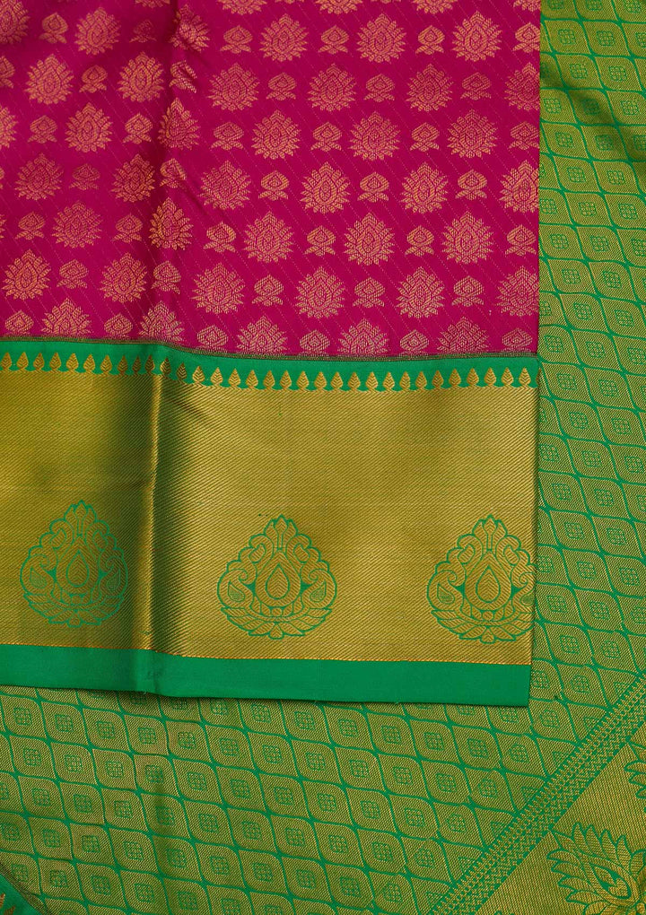 Rani Pink Zariwork Pure Silk Designer Saree - Koskii