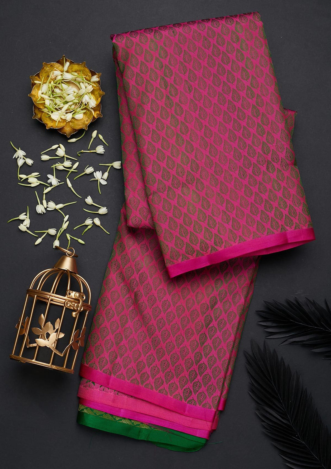 Rani Pink Zariwork Pure Silk Designer Saree - Koskii