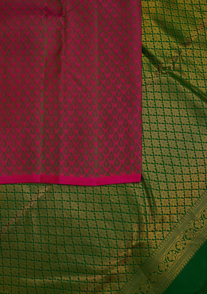 Rani Pink Zariwork Pure Silk Designer Saree - Koskii