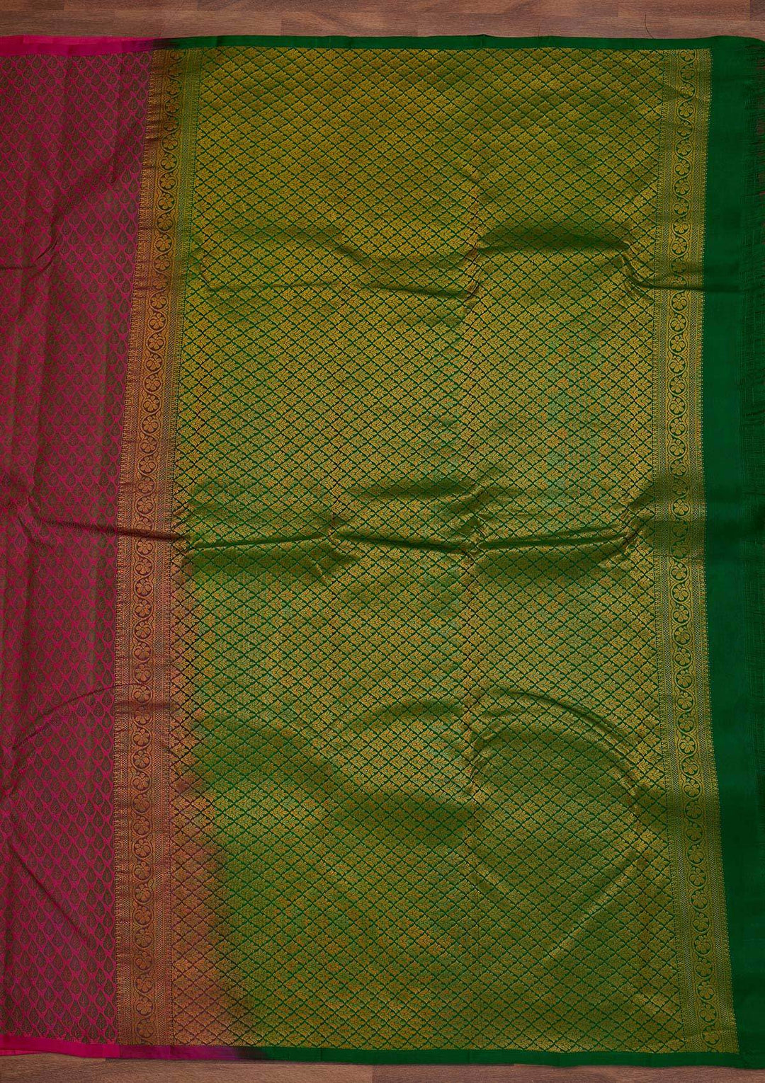 Rani Pink Zariwork Pure Silk Designer Saree - Koskii