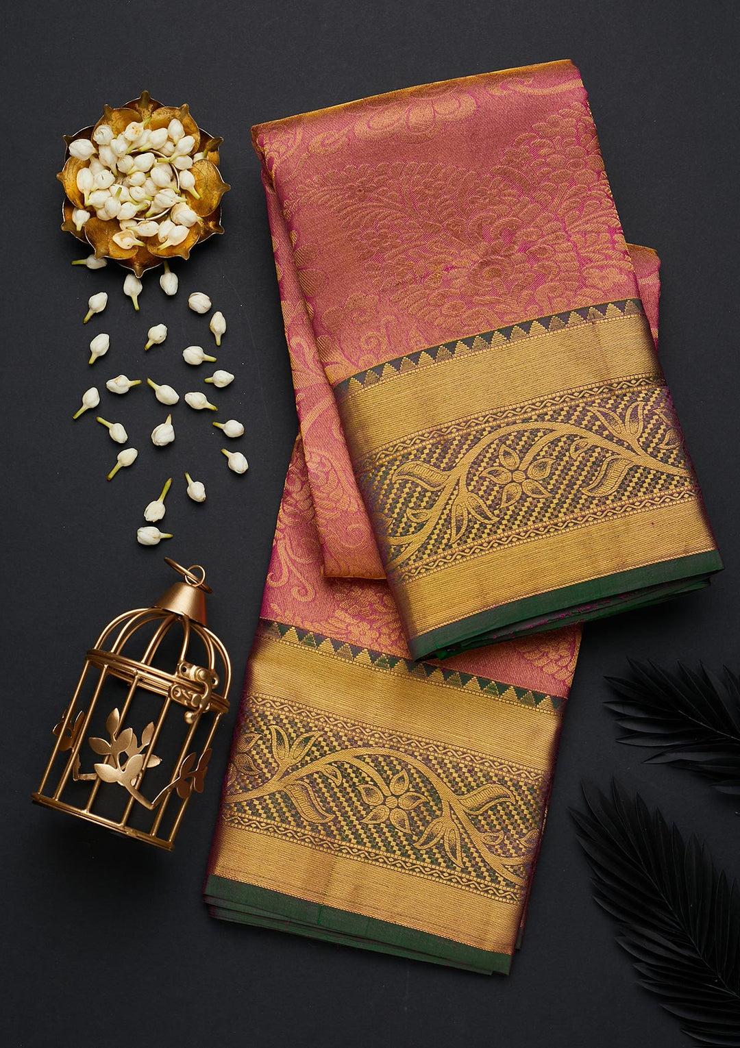 Rani Pink Zariwork Pure Silk Designer Saree - Koskii
