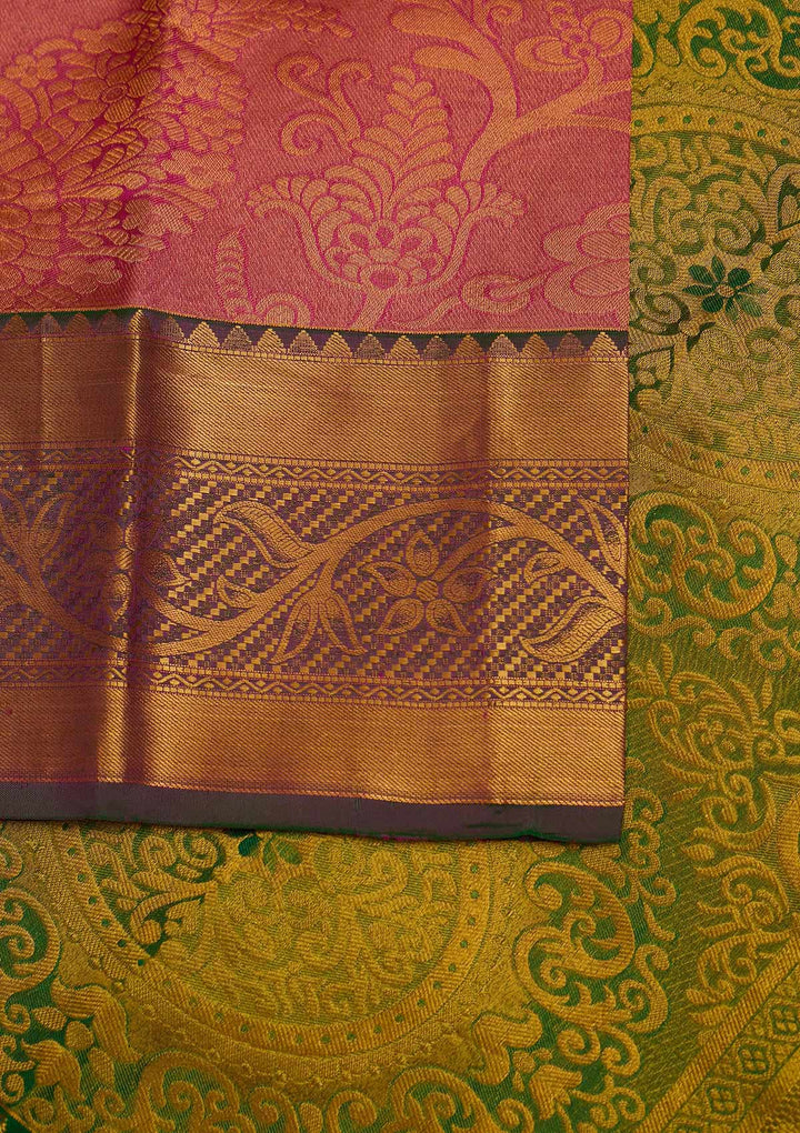 Rani Pink Zariwork Pure Silk Designer Saree - Koskii