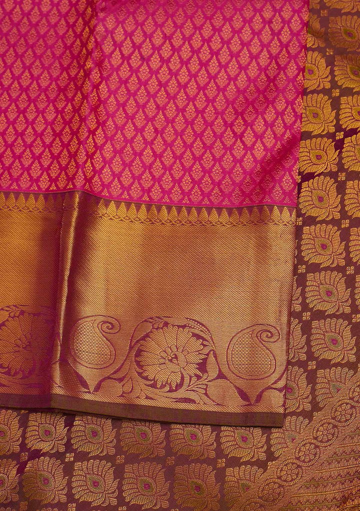 Rani Pink Zariwork Pure Silk Designer Saree - Koskii