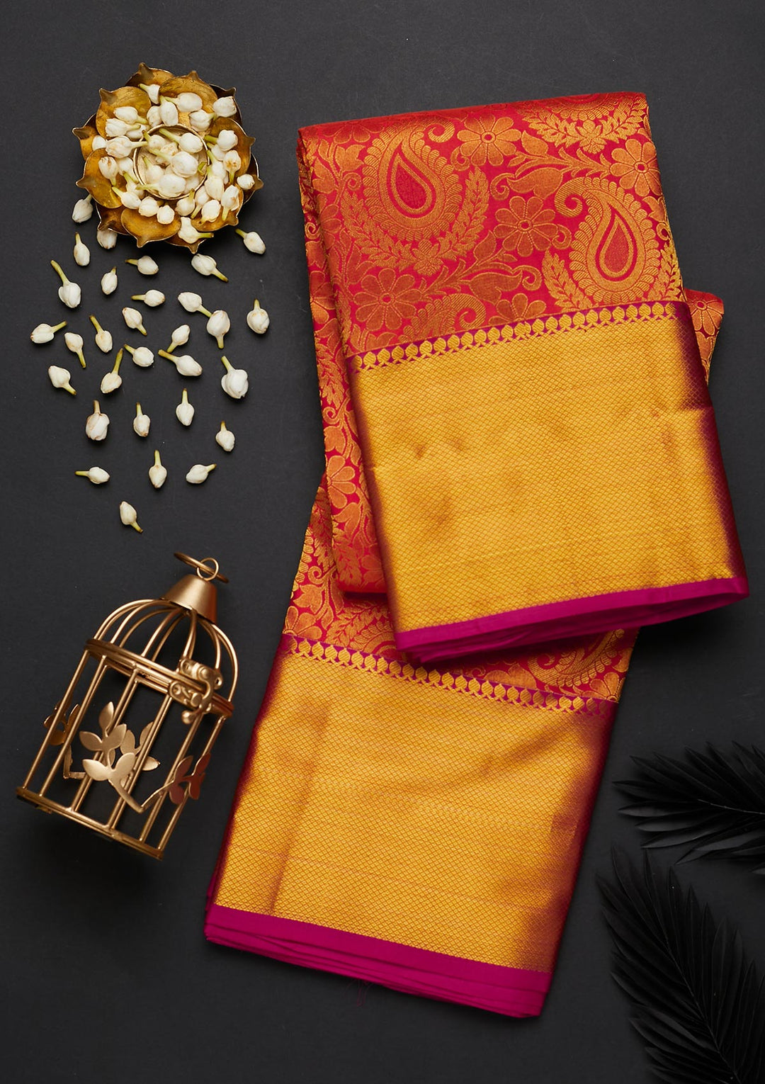 Rani Pink Zariwork Pure Silk Designer Saree - Koskii