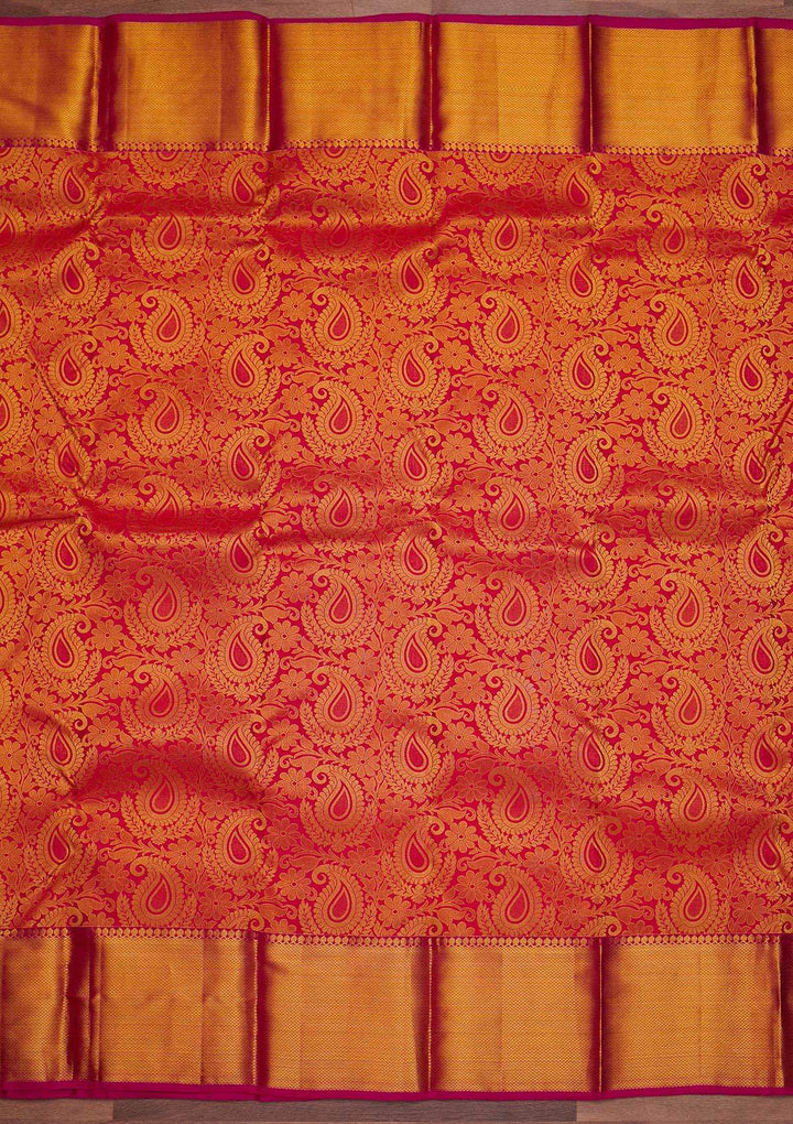 Rani Pink Zariwork Pure Silk Designer Saree - Koskii