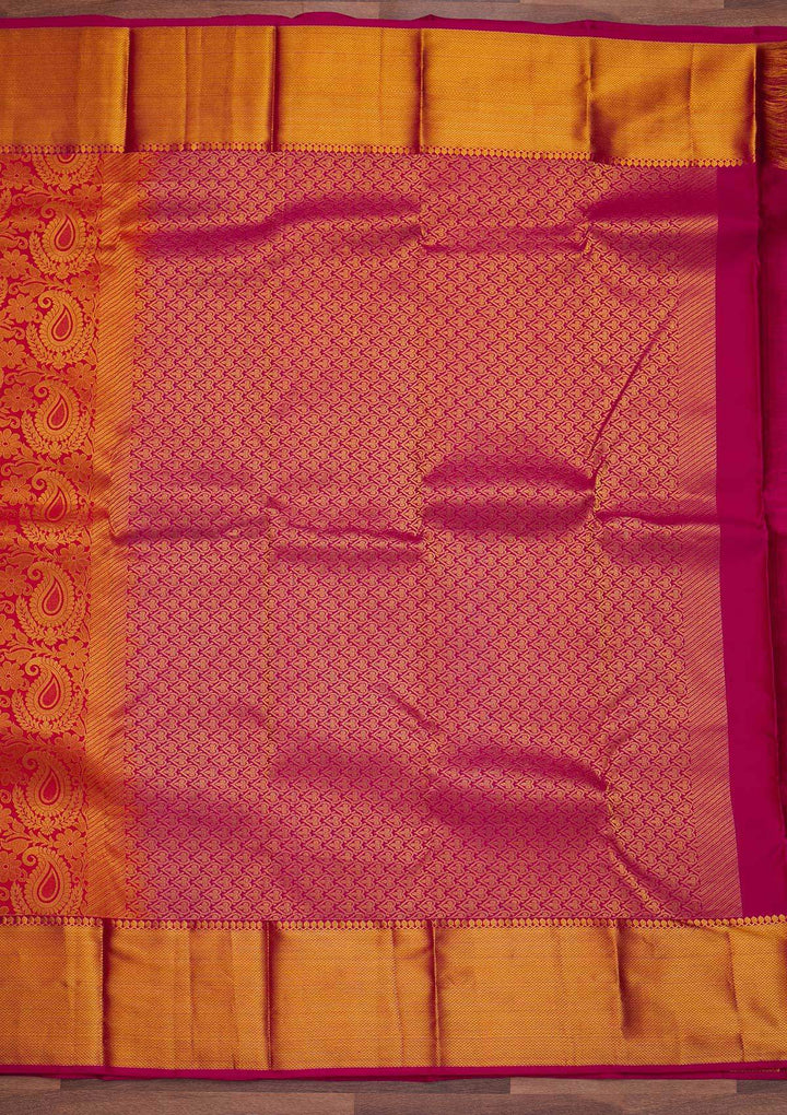 Rani Pink Zariwork Pure Silk Designer Saree - Koskii
