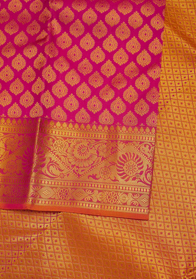 Rani Pink Zariwork Pure Silk Designer Saree - Koskii