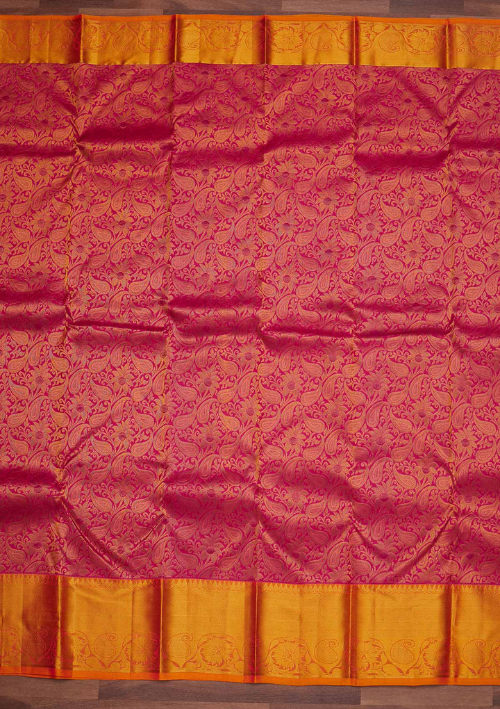 Rani Pink Zariwork Pure Silk Designer Saree - Koskii