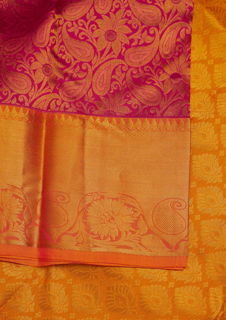 Rani Pink Zariwork Pure Silk Designer Saree - Koskii