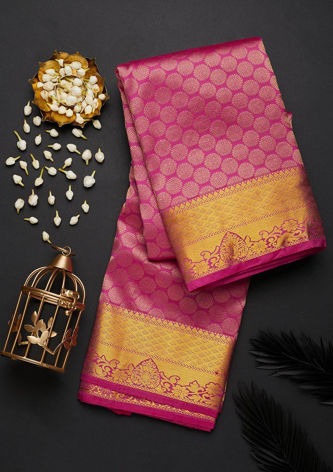 Rani Pink Zariwork Pure Silk Designer Saree - Koskii