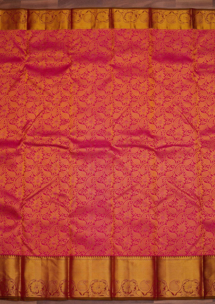 Rani Pink Zariwork Pure Silk Designer Saree - Koskii