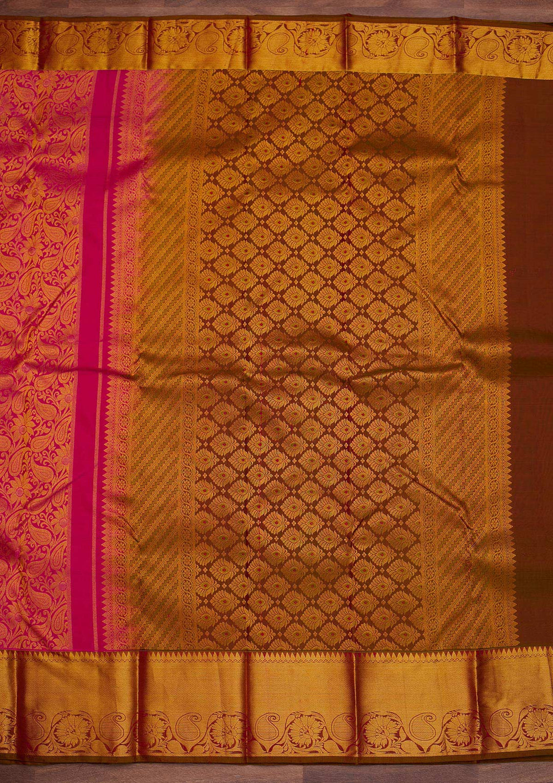Rani Pink Zariwork Pure Silk Designer Saree - Koskii