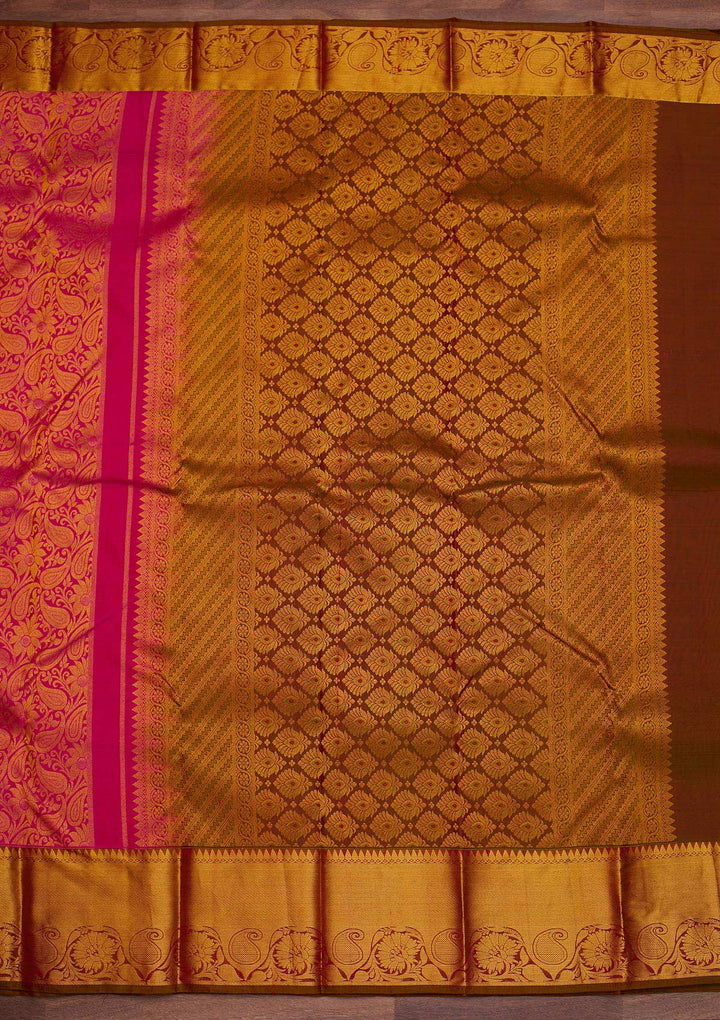 Rani Pink Zariwork Pure Silk Designer Saree - Koskii
