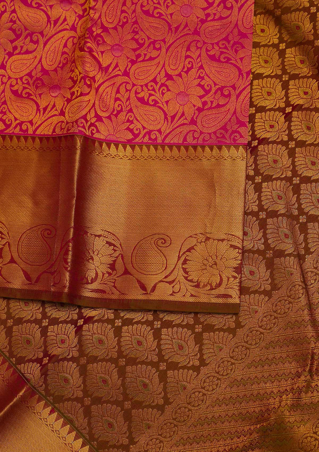 Rani Pink Zariwork Pure Silk Designer Saree - Koskii