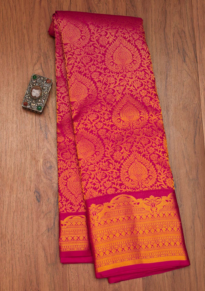 Rani Pink Zariwork Pure Silk Saree- Koskii