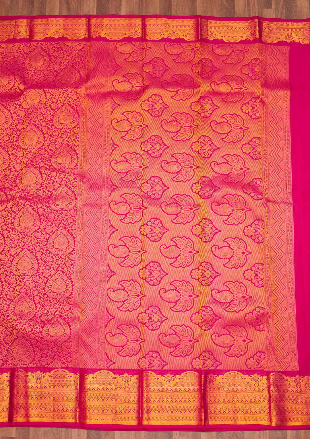 Rani Pink Zariwork Pure Silk Saree - Koskii