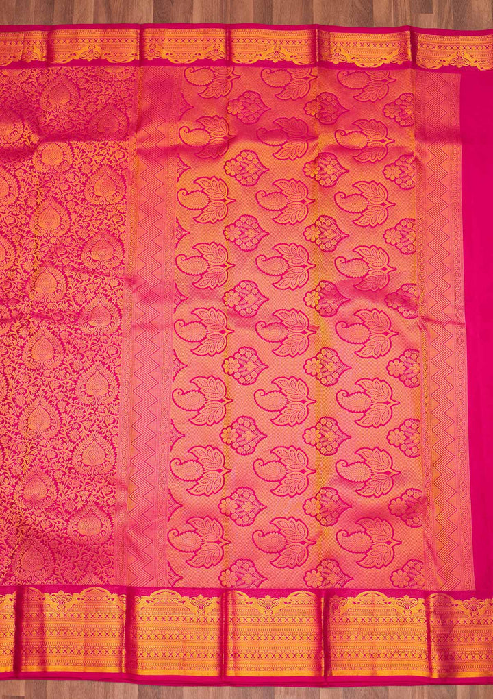 Rani Pink Zariwork Pure Silk Saree - Koskii