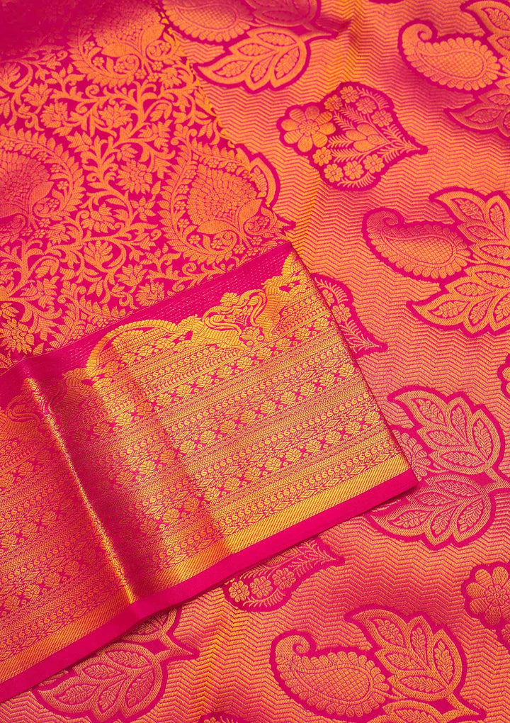 Rani Pink Zariwork Pure Silk Saree - Koskii