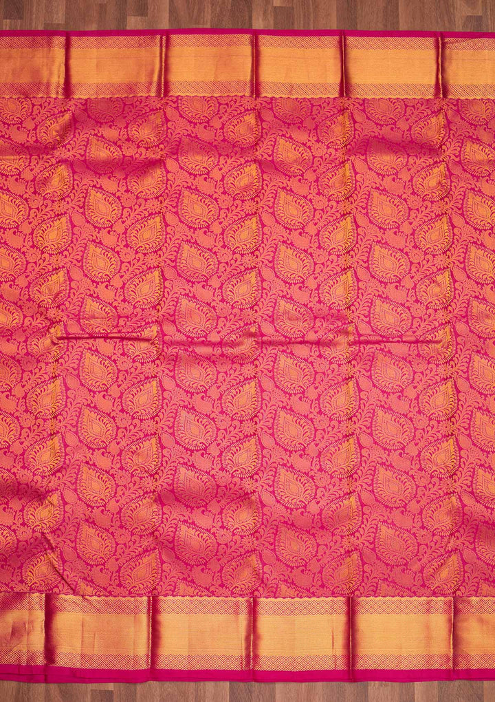 Rani Pink Zariwork Pure Silk Saree - Koskii