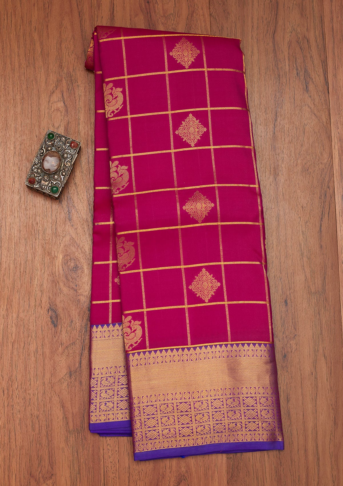 Rani Pink Zariwork Pure Silk Saree- Koskii