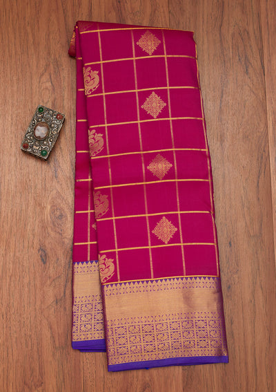 Rani Pink Zariwork Pure Silk Saree- Koskii