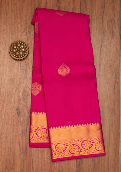 Rani Pink Zariwork Pure Silk Saree- Koskii
