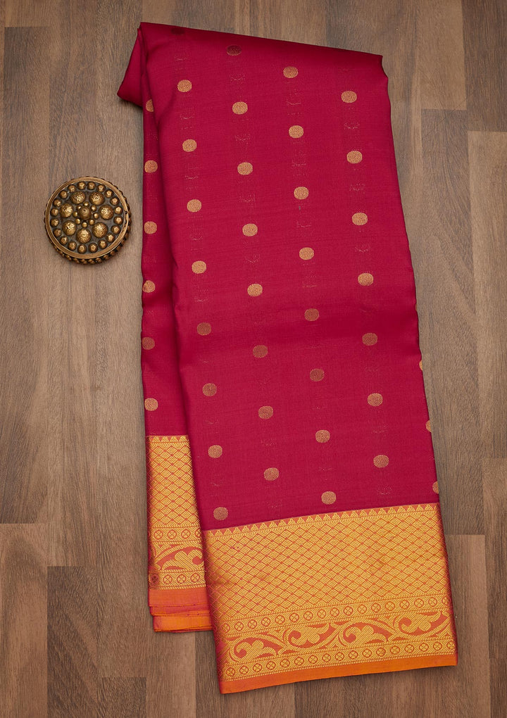Rani Pink Zariwork Pure Silk Saree-Koskii