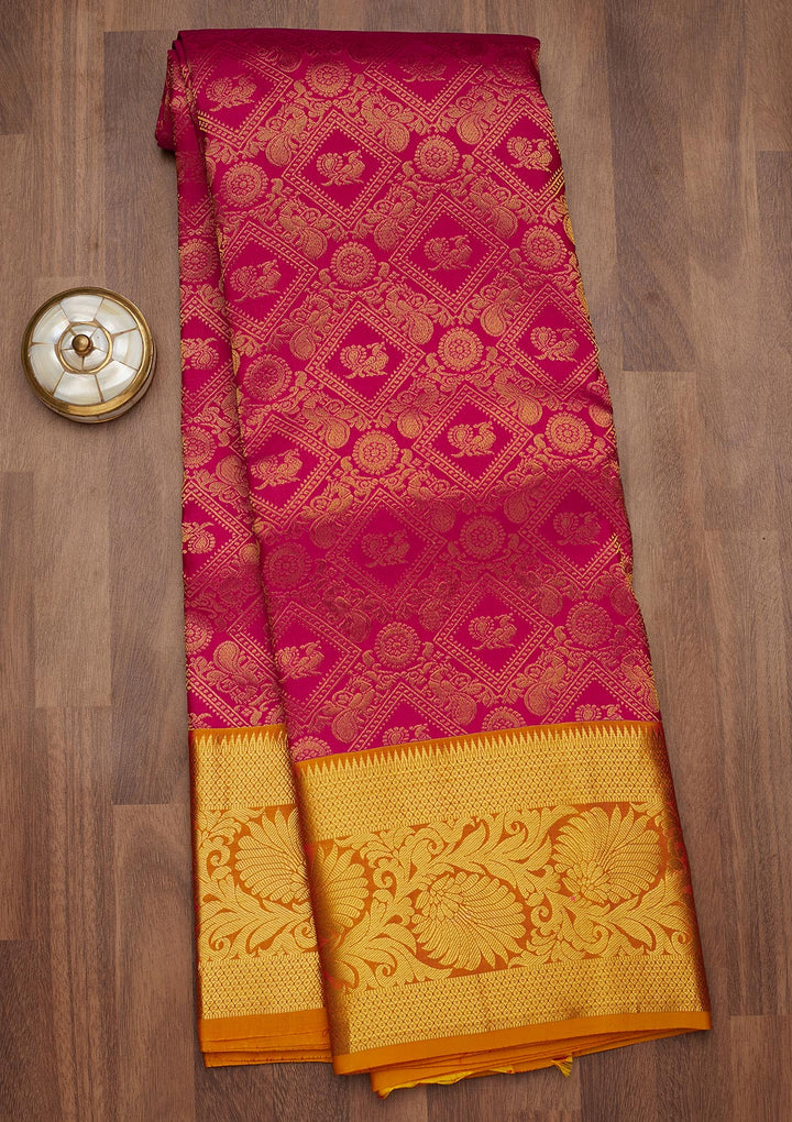 Rani Pink Zariwork Pure Silk Saree-Koskii