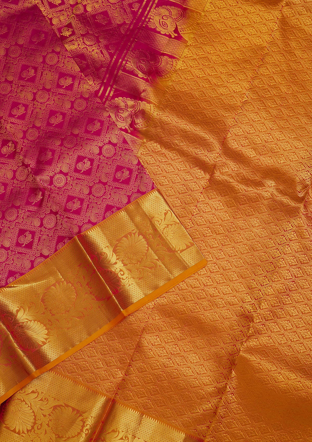 Rani Pink Zariwork Pure Silk Saree-Koskii