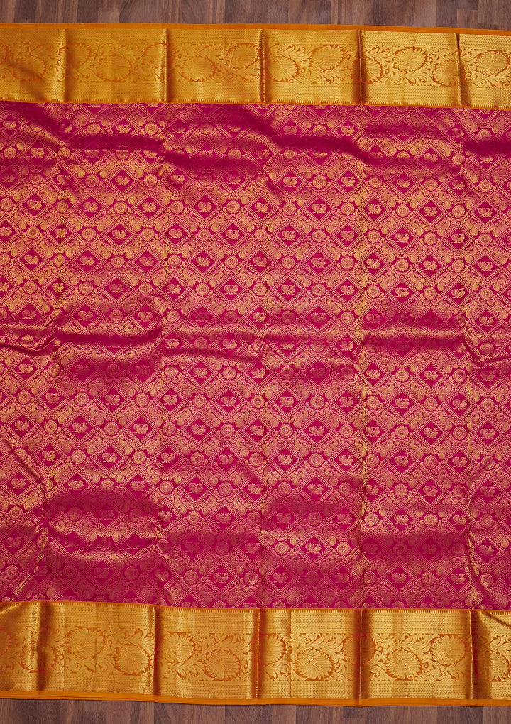 Rani Pink Zariwork Pure Silk Saree-Koskii