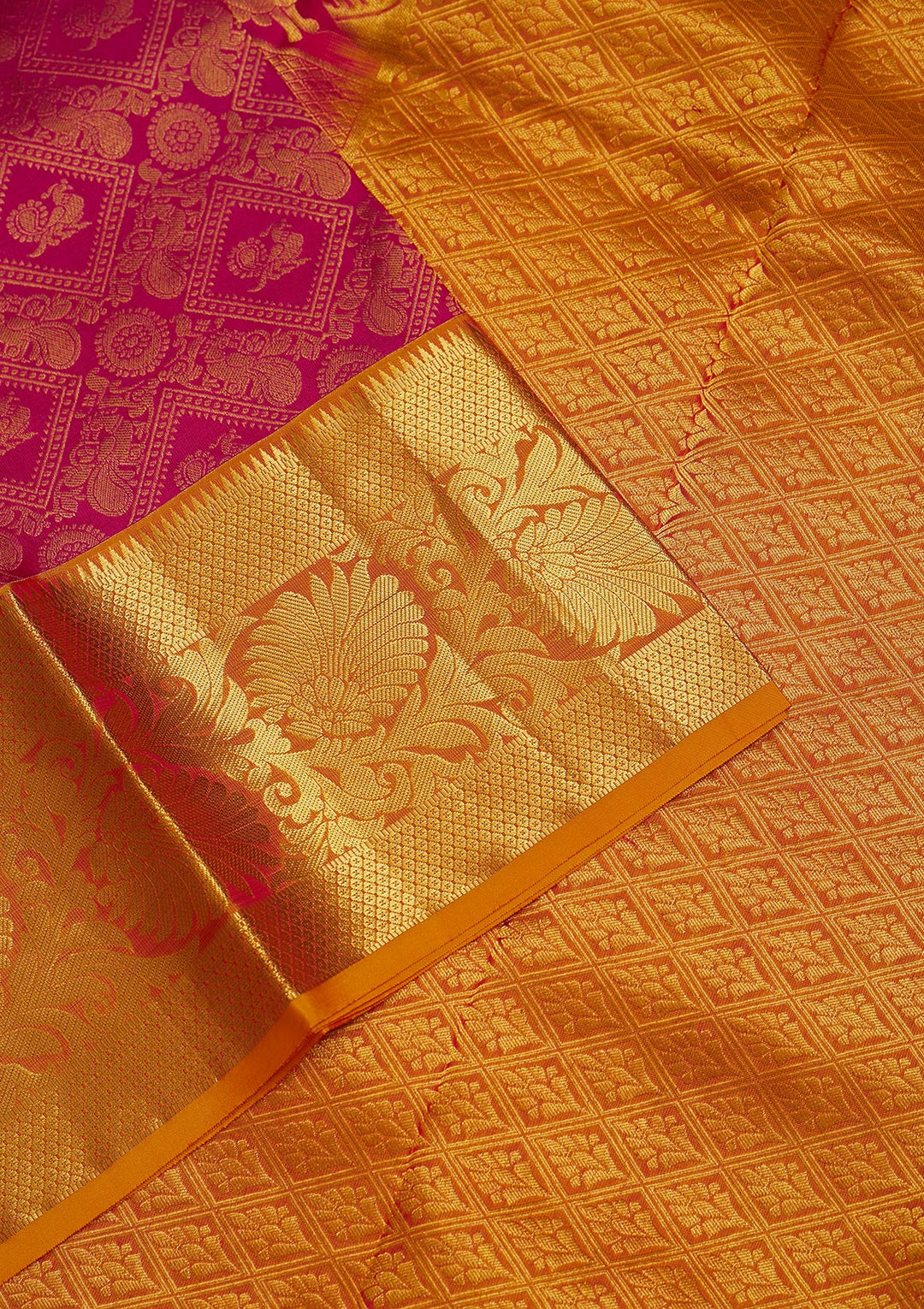 Rani Pink Zariwork Pure Silk Saree-Koskii