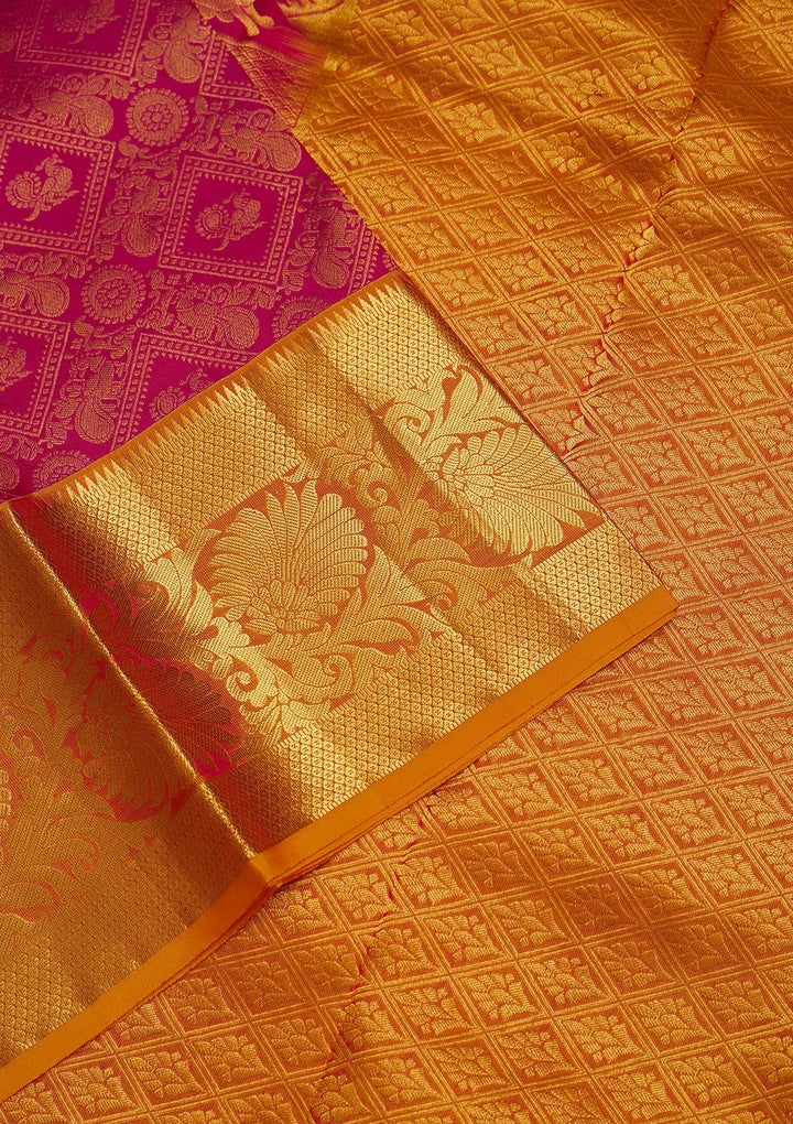 Rani Pink Zariwork Pure Silk Saree-Koskii