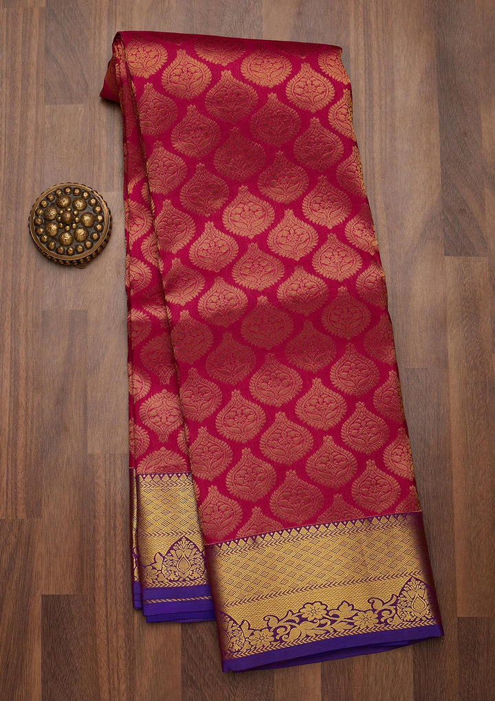 Rani Pink Zariwork Pure Silk Saree-Koskii