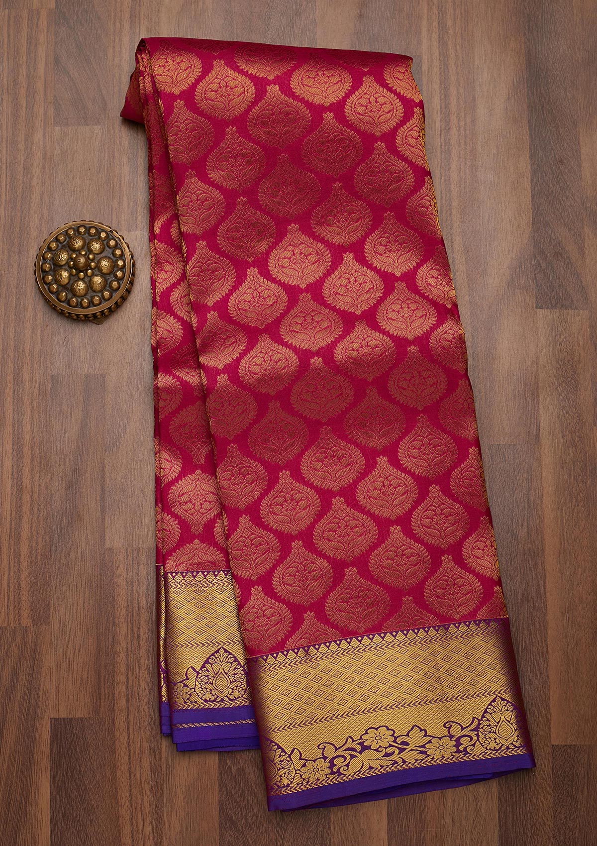 Rani Pink Zariwork Pure Silk Saree-Koskii