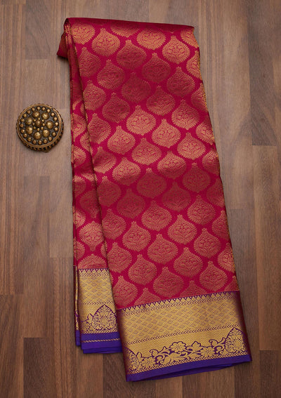 Rani Pink Zariwork Pure Silk Saree-Koskii