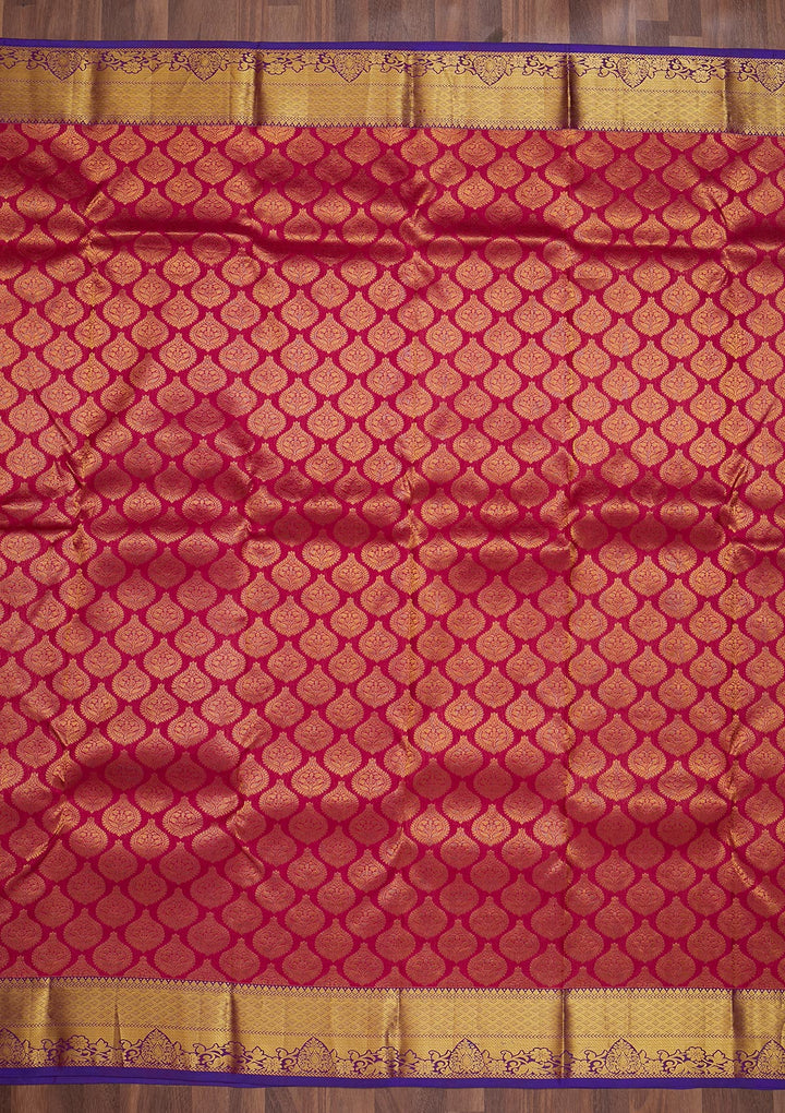 Rani Pink Zariwork Pure Silk Saree-Koskii