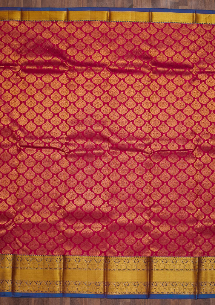 Rani Pink Zariwork Pure Silk Saree-Koskii